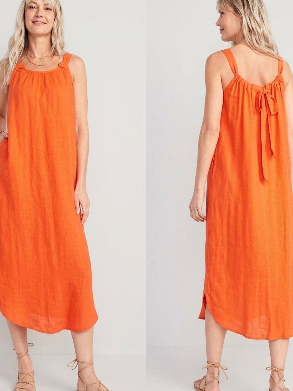 NWT Old Navy Sleeveless Shirred Maxi Dress Orange Size XS Lightweight Gauze